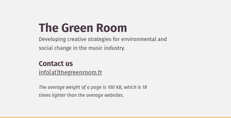 Screenshot of thegreenroom.fr website with the mention of the weight of a page. The weight per page is 100ko.